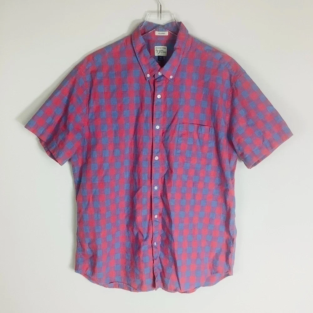 J.Crew Men's‎ Classic Gingham Button Down Short Sleeve Shirt XL
